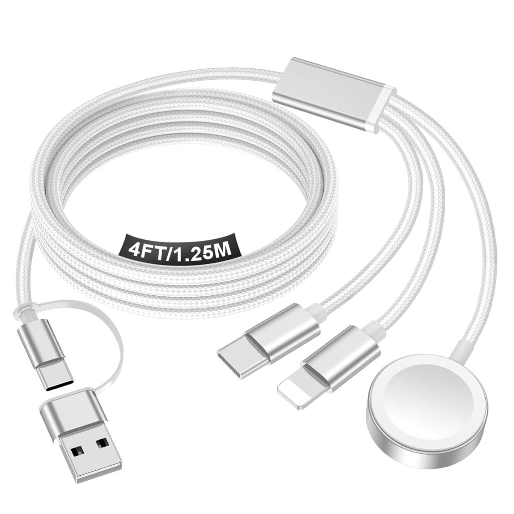 Travel Essentials for Apple Watch Charger,iPhone Charger,3 in 2 Type C/Lightning/Magnetic Travel Charging Cable,Portable Multi Charging Cable for Apple Watch, iPhone 18‑11,Samsung S26,Car–4ft