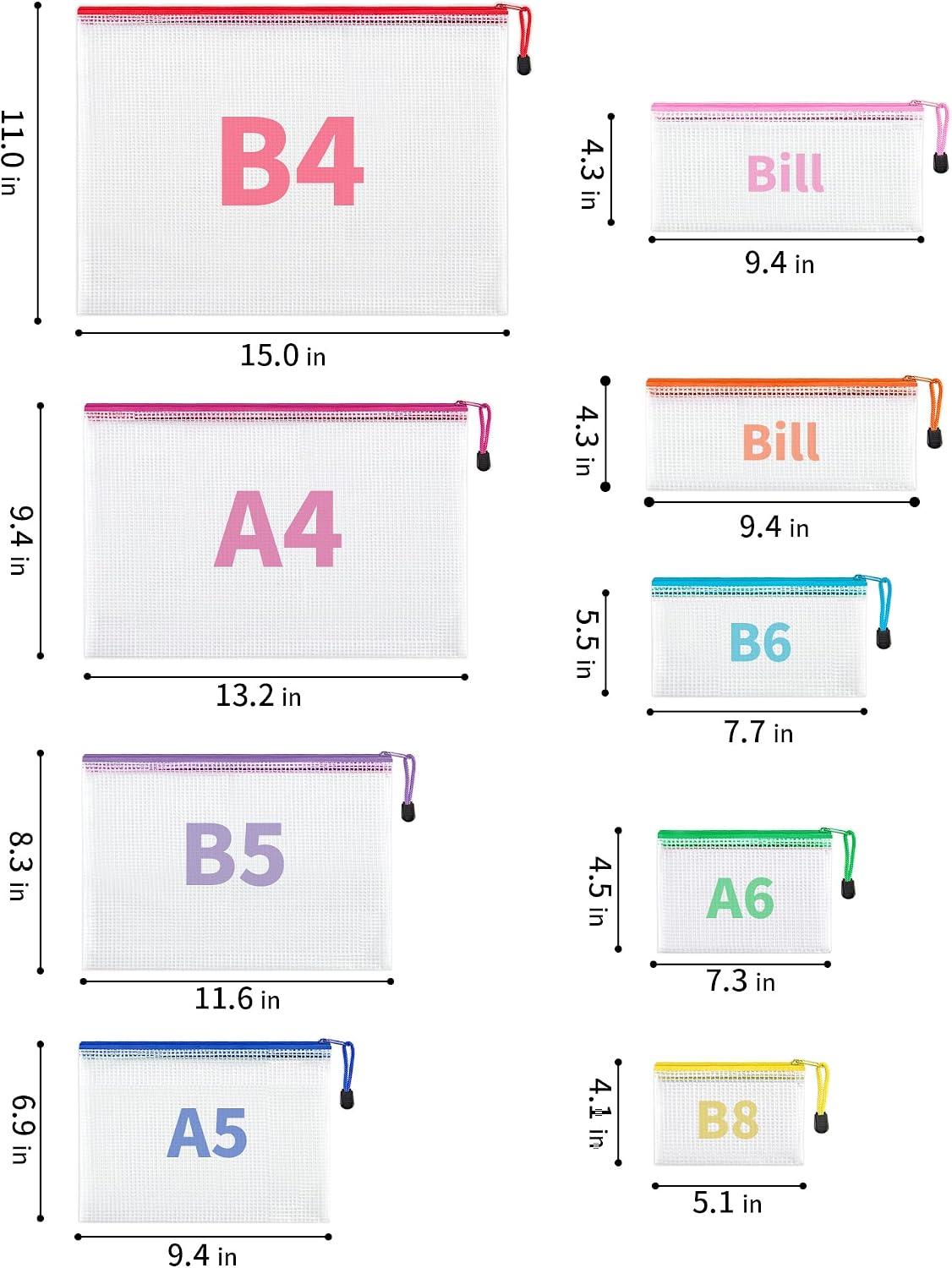 JARLINK 18 Pcs Mesh Zipper Pouch Bags, 8 Sizes Waterproof Zipper Bags - Image 2