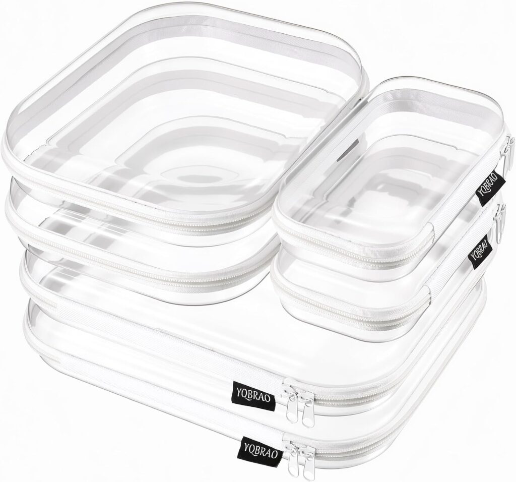 YQBRAO Clear Hard Shell Zipper Cases, Diaper Bag Organizer, 2L 2M 2S, White