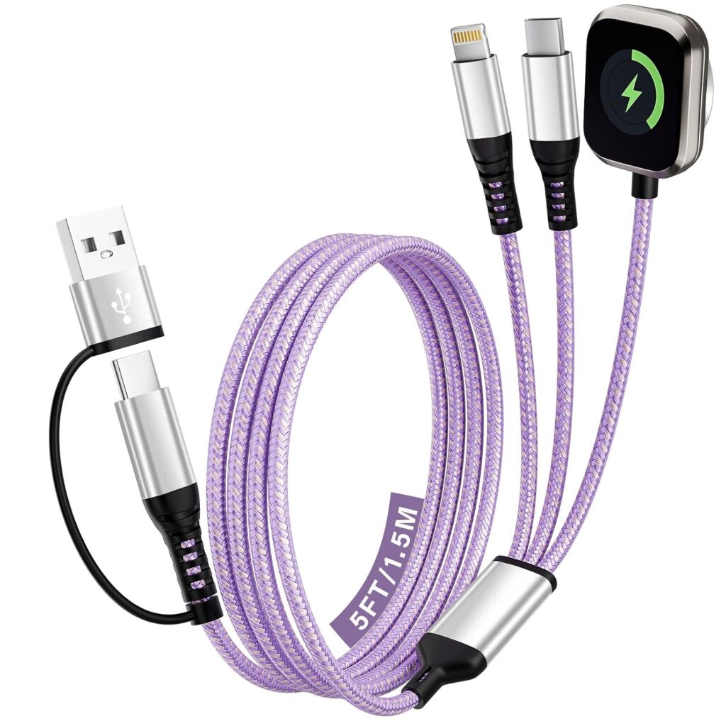 Travel Essentials 3 in 2 Multi Charging Cable for Apple Watch Charger, 5FT
