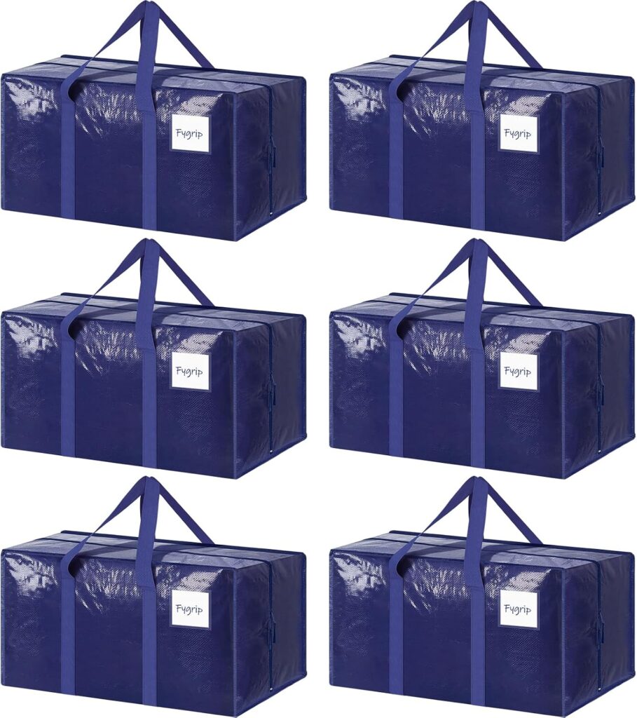 6 Pack Extra Heavy Duty Large Moving Bags with Strong Zipper, Dark Blue