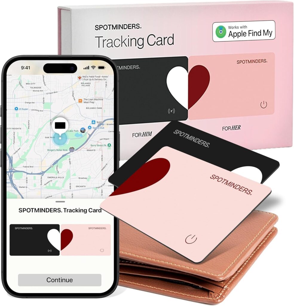SPOTMINDERS Apple MFi Certified Wallet Tracker 2-Pack Black & Pink (iOS Only) Travel Pack for Couples 0.07in Works with Apple Find My Rechargeable Tracking Card Slim Item Finder for Luggage, Passport