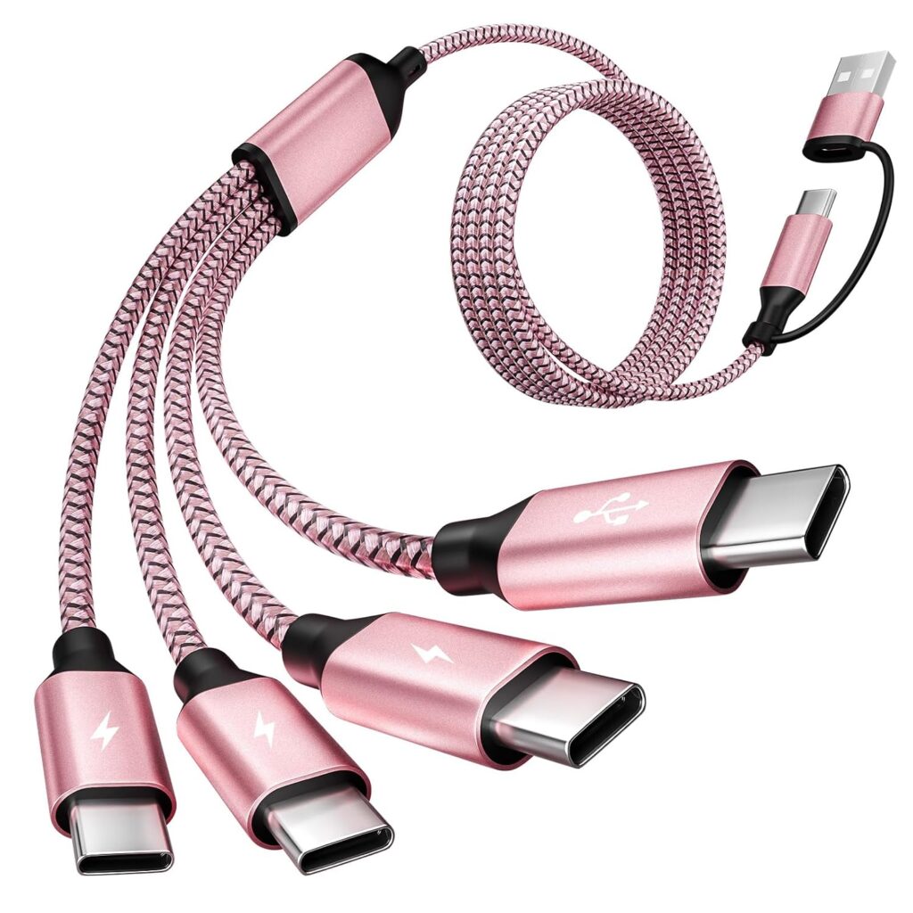Travel & Car USB C Charger Cord, USB C Splitter 4 in 2 Multi Charging Cable