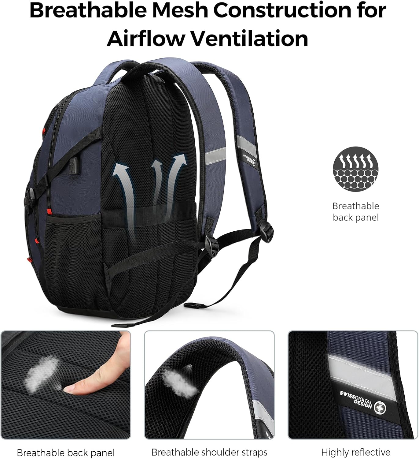 Swissdigital Design Travel Laptop Backpack for Men with USB SD803-12 - Image 6