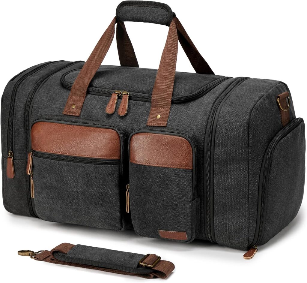 Canvas Duffle Bag for Travel 50L Expandable, Dark Grey