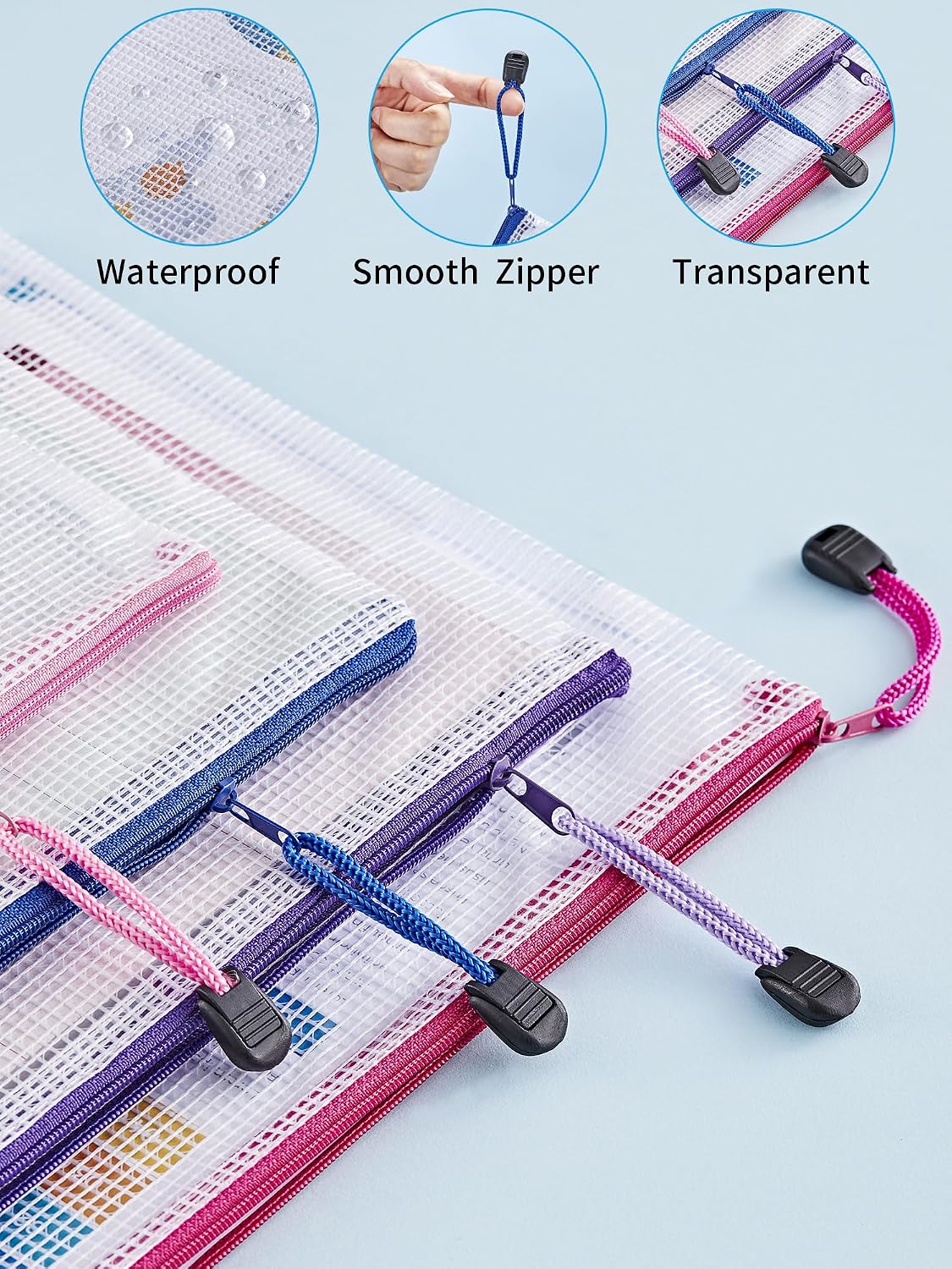 JARLINK 18 Pcs Mesh Zipper Pouch Bags, 8 Sizes Waterproof Zipper Bags - Image 4
