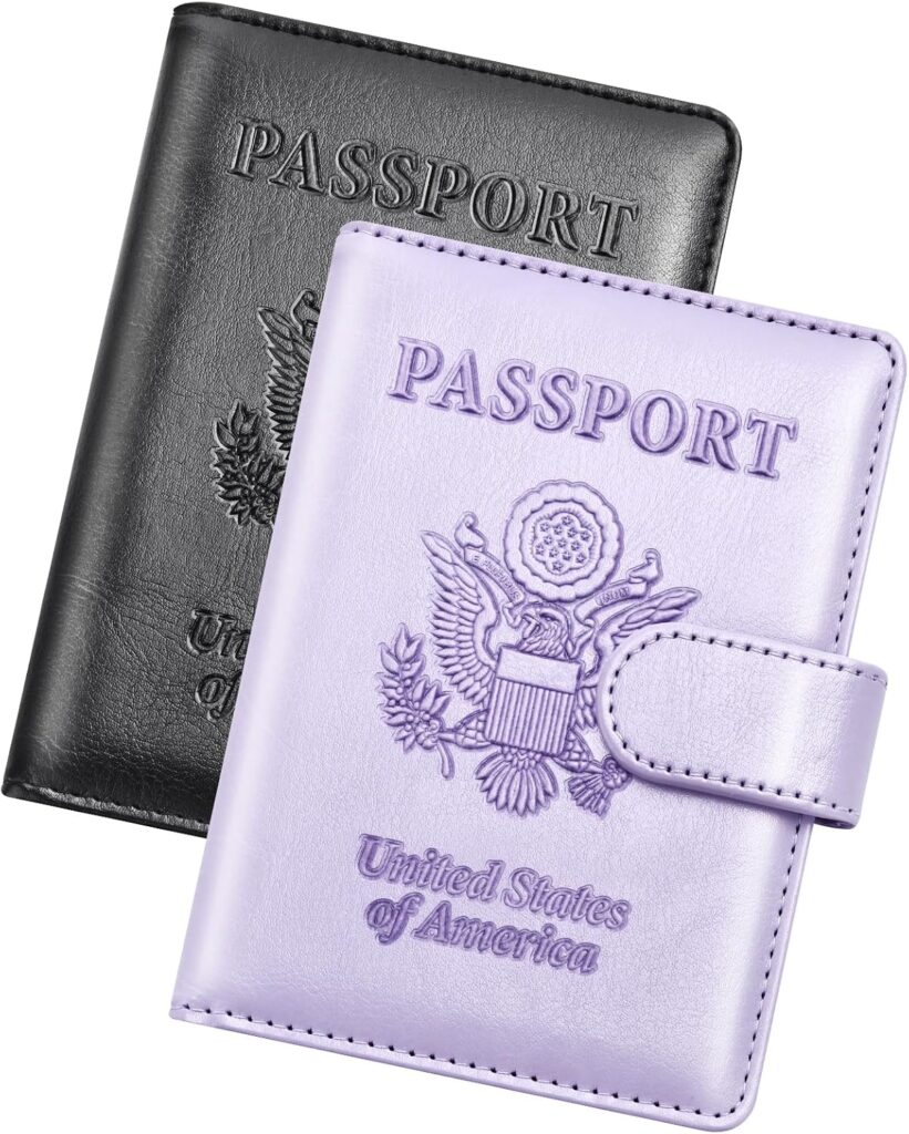 Herain Passport Holder for Travel Essentials, 2 Pcs Passport Holder Cover Wallet Case Travel Gifts Women Men Family, RFID Passports Book Card Holders Travels Cruise Accessories Must Haves