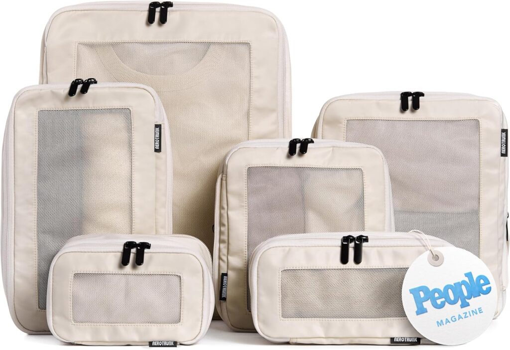 Aerotrunk Compression Packing Cubes for Travel, 6-Pack, Beige